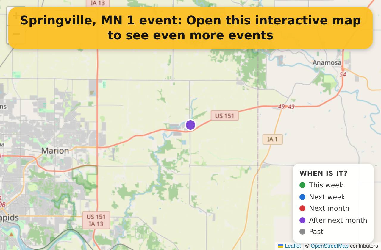 Map of events in Springville, MN on the interactive EVENTULIST map
