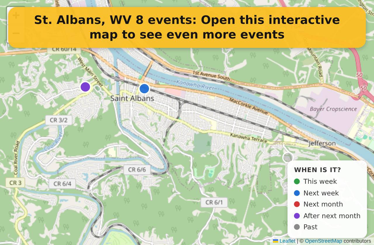 Map of events in St. Albans, WV on the interactive EVENTULIST map