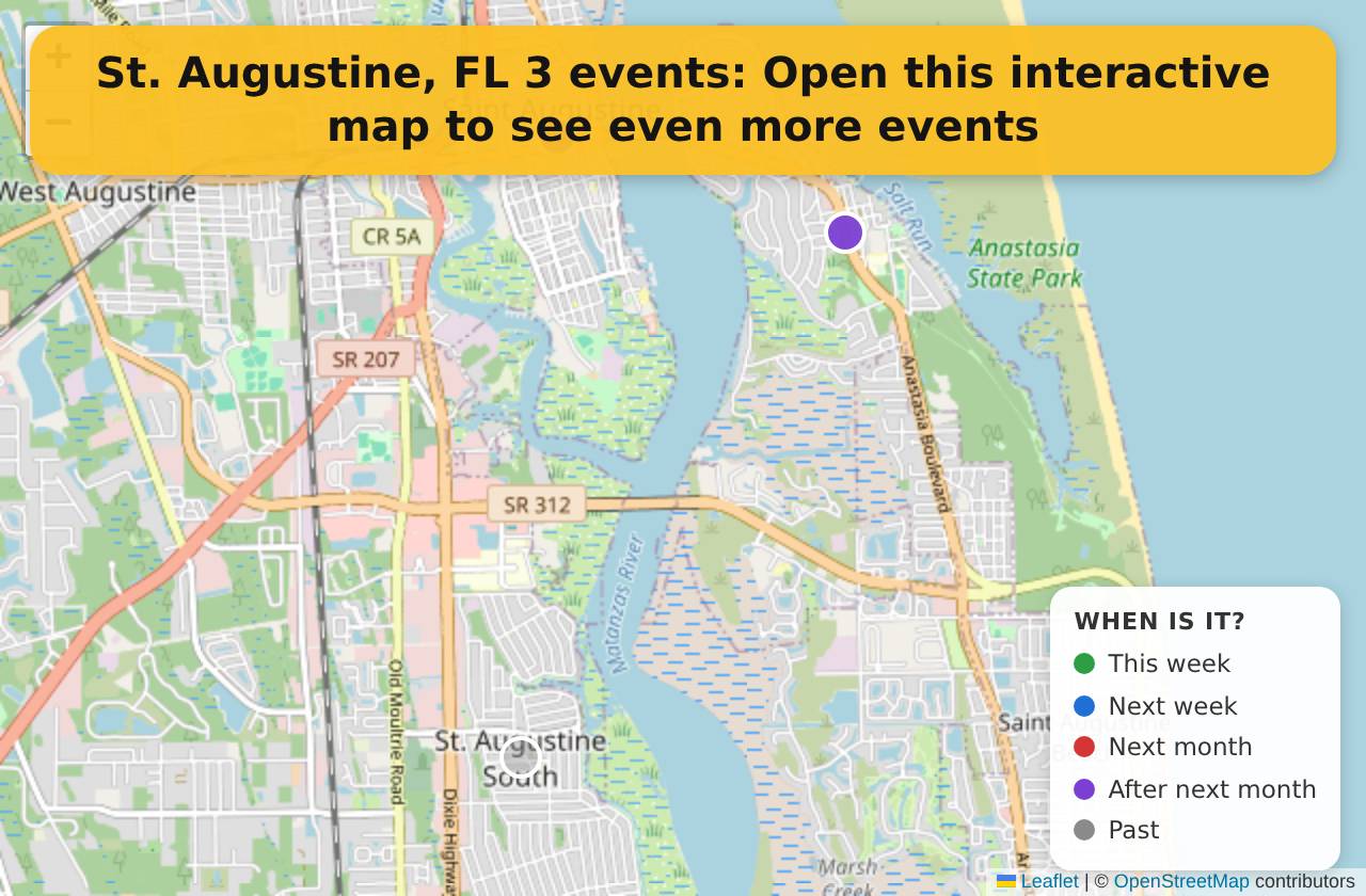Map of events in St. Augustine, FL on the interactive EVENTULIST map