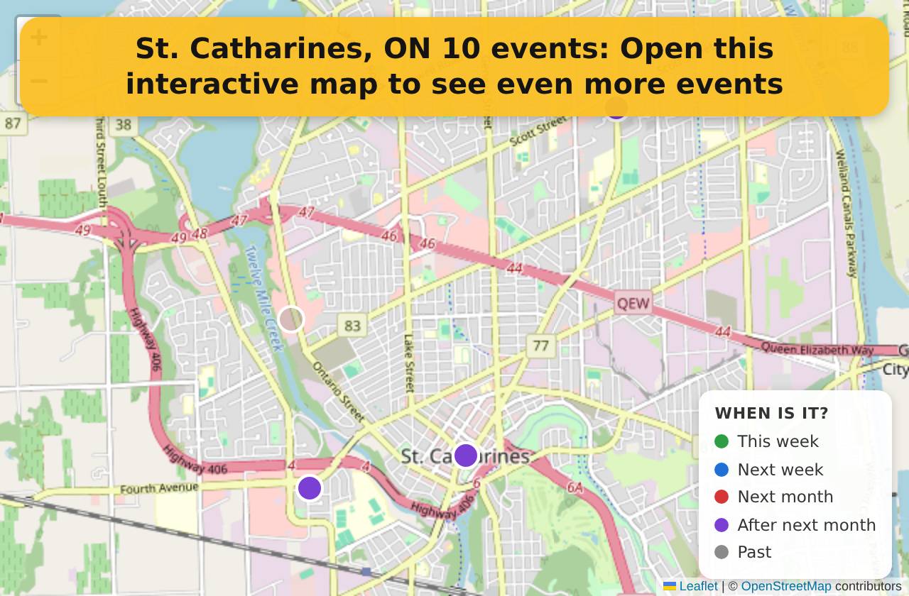 Map of events in St. Catharines, ON on the interactive EVENTULIST map
