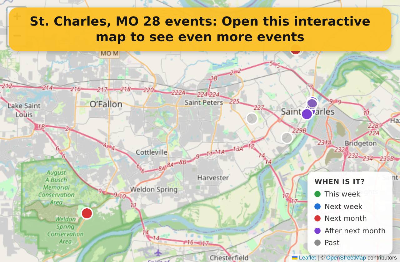 Map of events in St. Charles, MO on the interactive EVENTULIST map