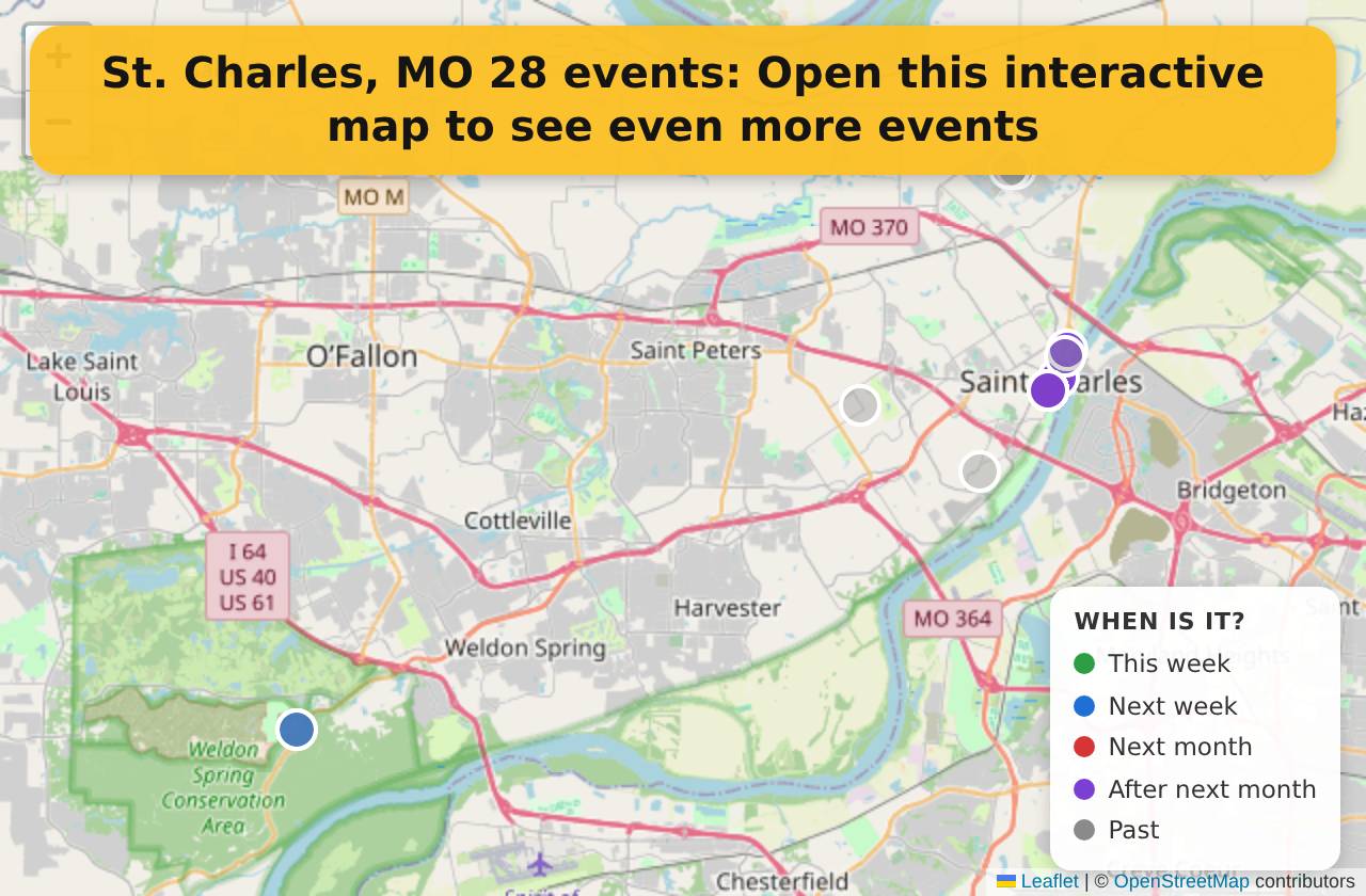 Map of events in St. Charles, MO on the interactive EVENTULIST map