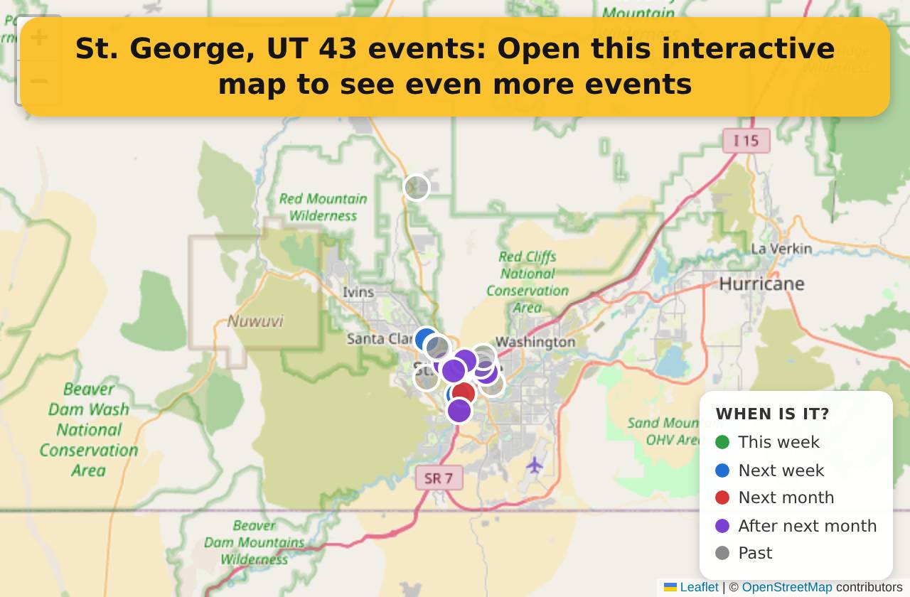 Map of events in St. George, UT on the interactive EVENTULIST map