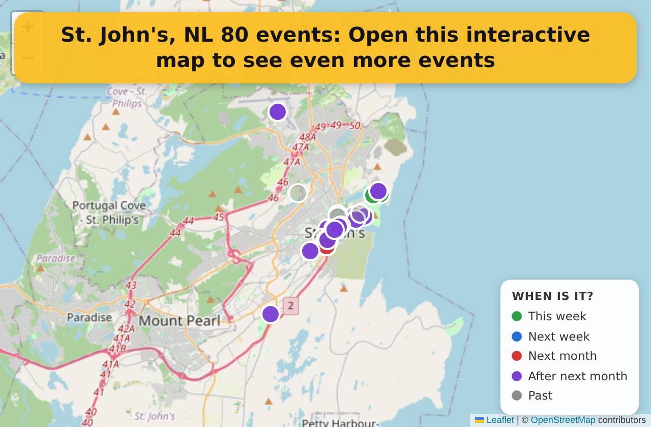 Map of events in St. John's, NL on the interactive EVENTULIST map
