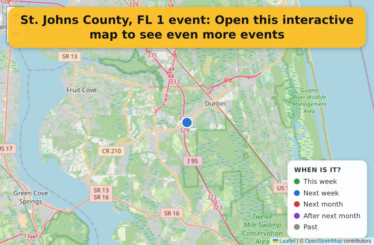 Map of events in St. Johns County, FL on the interactive EVENTULIST map