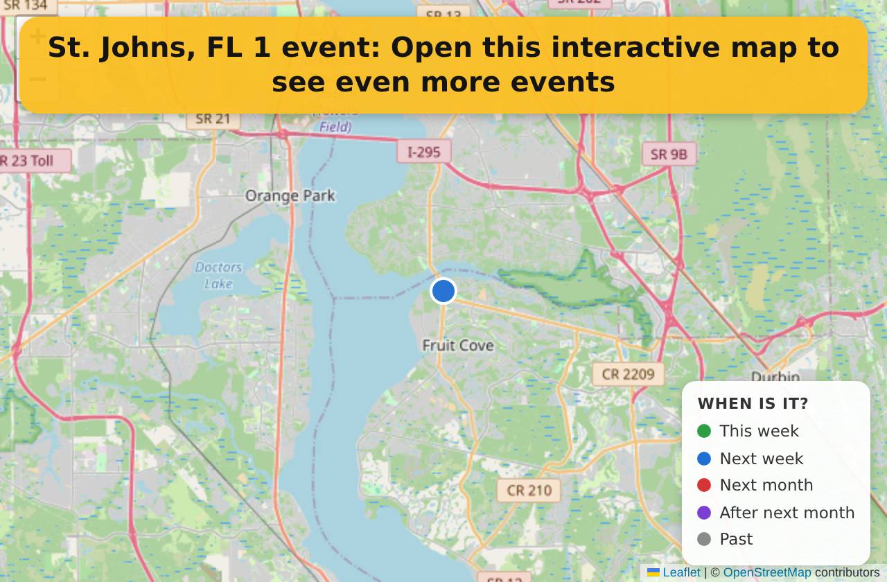 Map of events in St. Johns, FL on the interactive EVENTULIST map