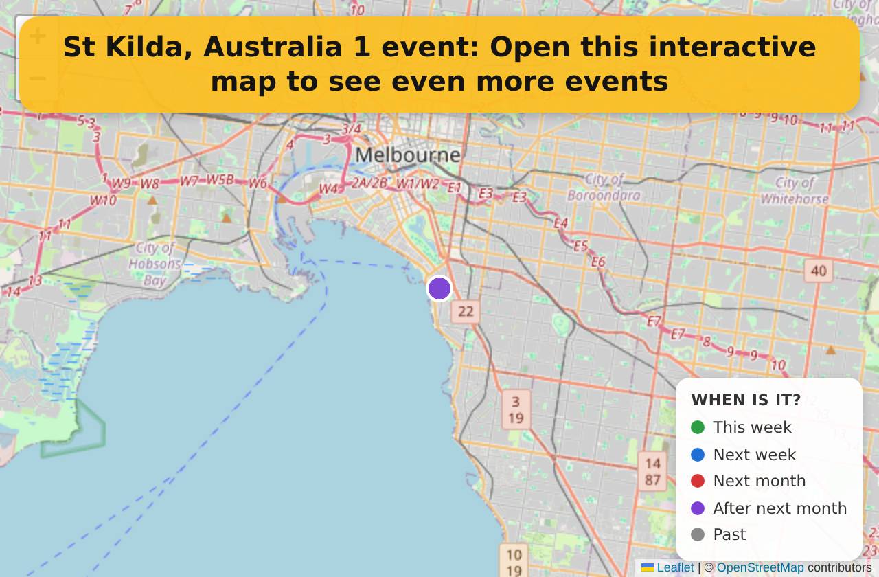 Map of events in St Kilda, Australia on the interactive EVENTULIST map