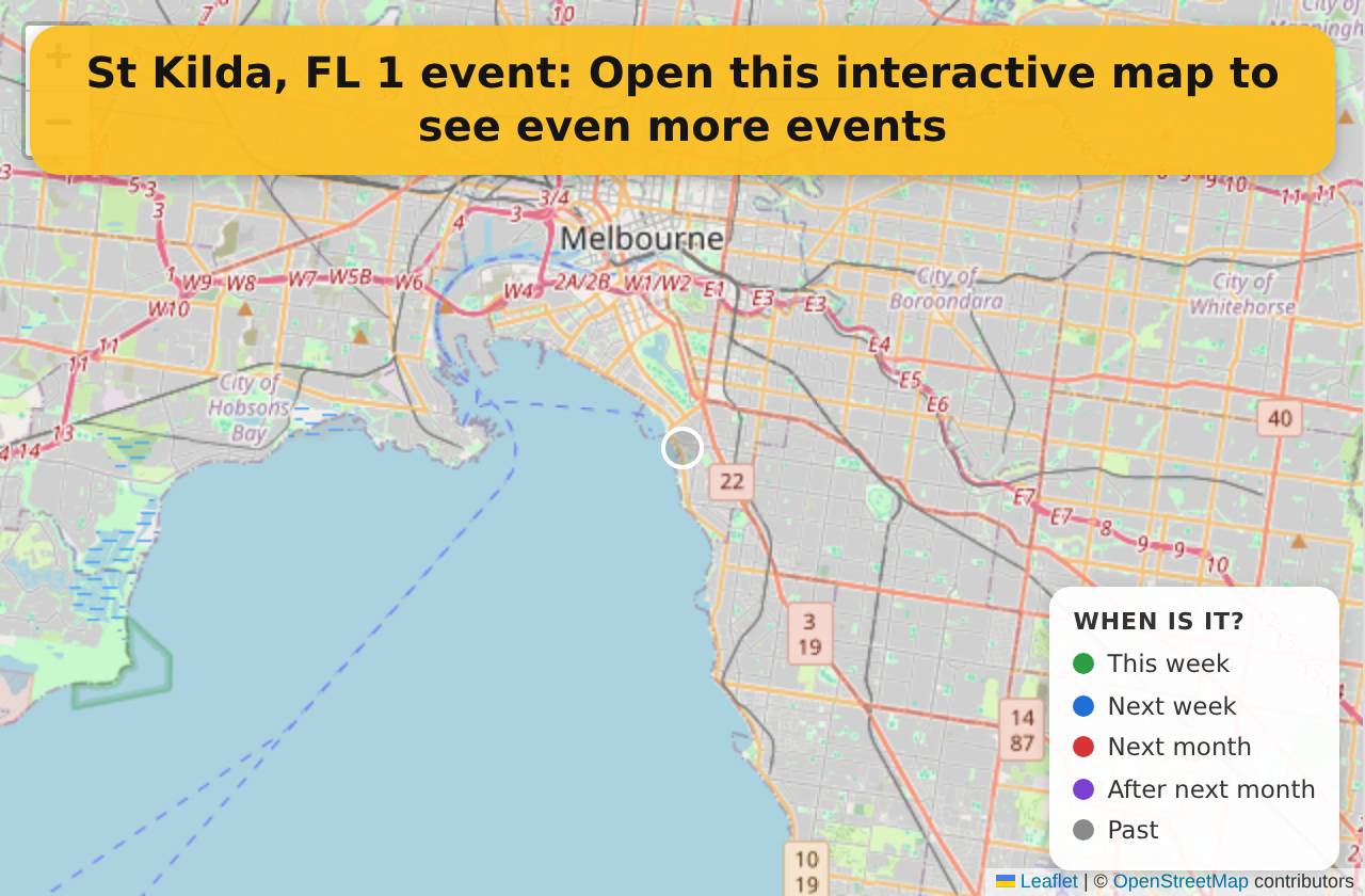 Map of events in St Kilda, FL on the interactive EVENTULIST map