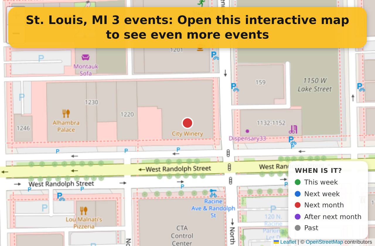 Map of events in St. Louis, MI on the interactive EVENTULIST map