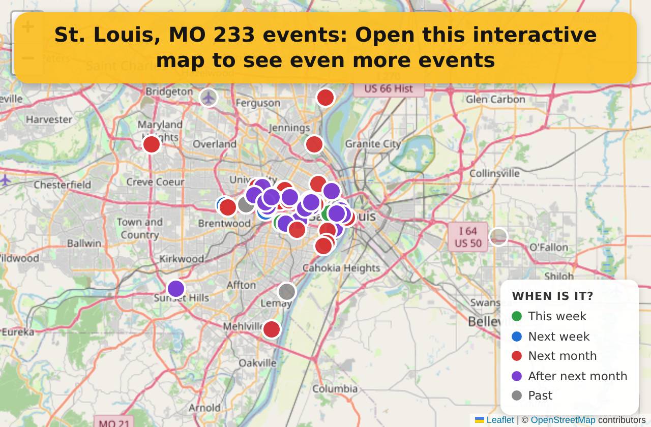 Map of events in St. Louis, MO on the interactive EVENTULIST map