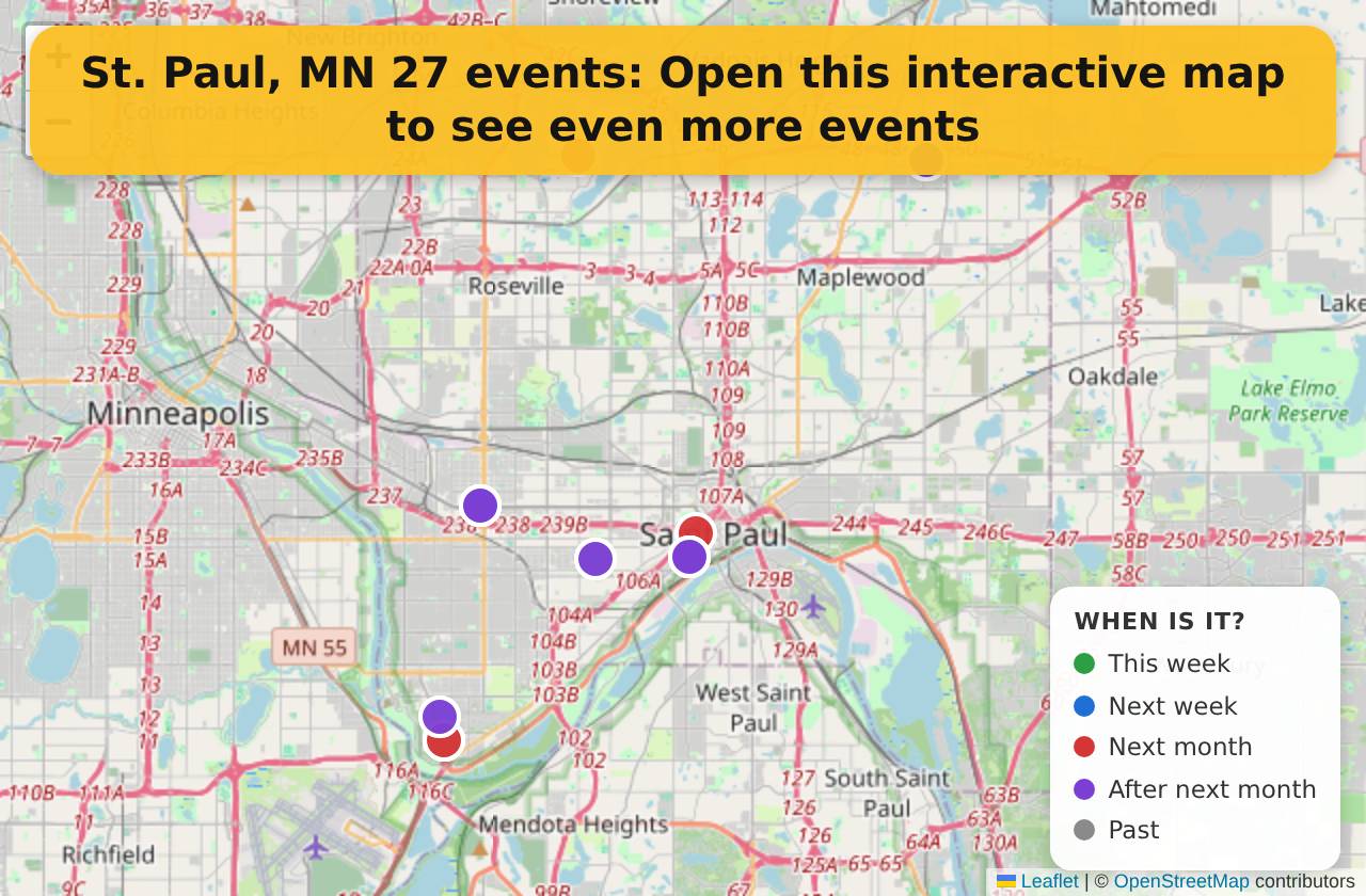 Map of events in St. Paul, MN on the interactive EVENTULIST map