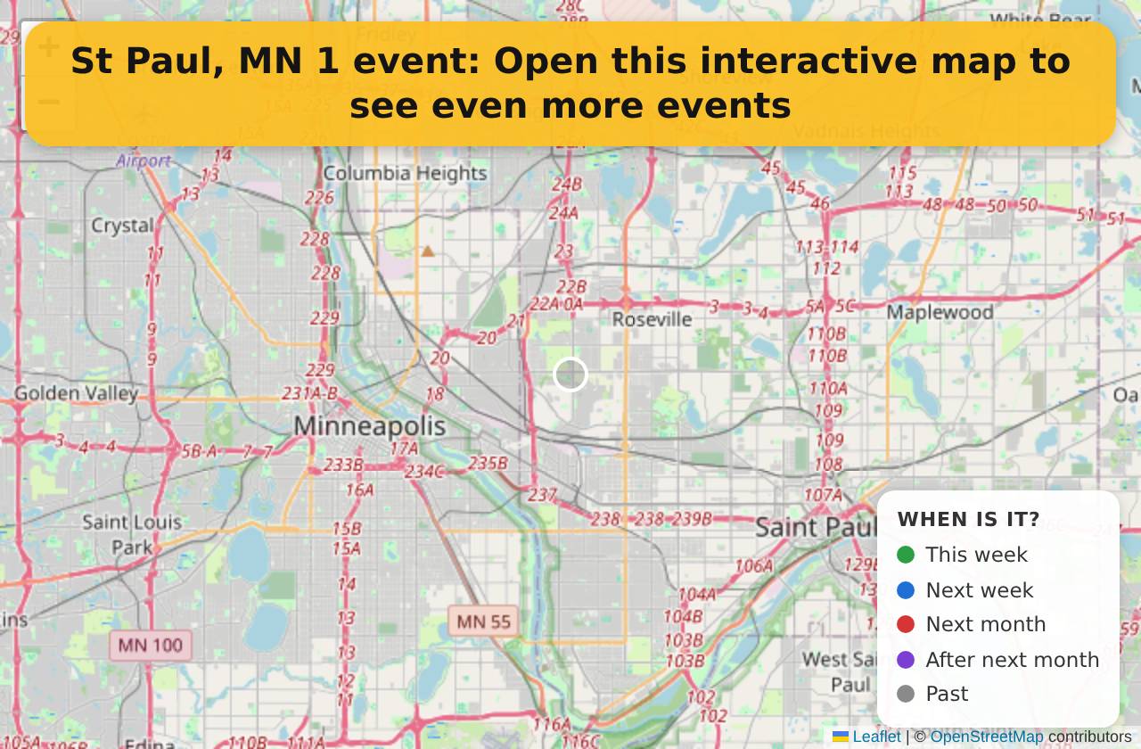 Map of events in St Paul, MN on the interactive EVENTULIST map