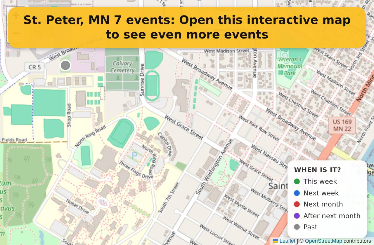 Map of events in St. Peter, MN on the interactive EVENTULIST map
