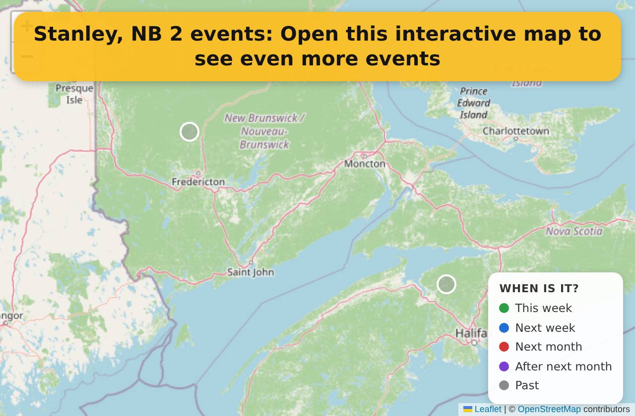 Map of events in Stanley, NB on the interactive EVENTULIST map