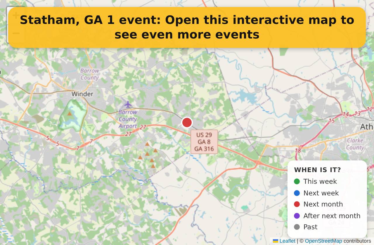 Map of events in Statham, GA on the interactive EVENTULIST map