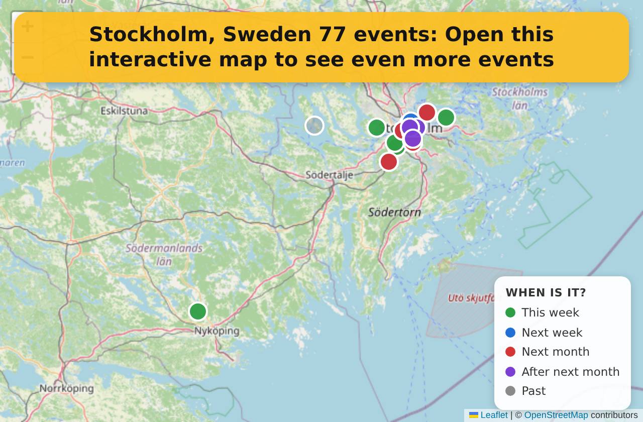 Map of events in Stockholm, Sweden on the interactive EVENTULIST map