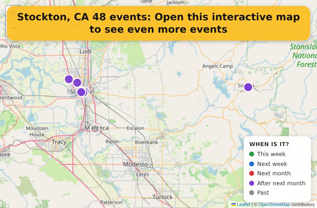 Map of events in Stockton, CA on the interactive EVENTULIST map