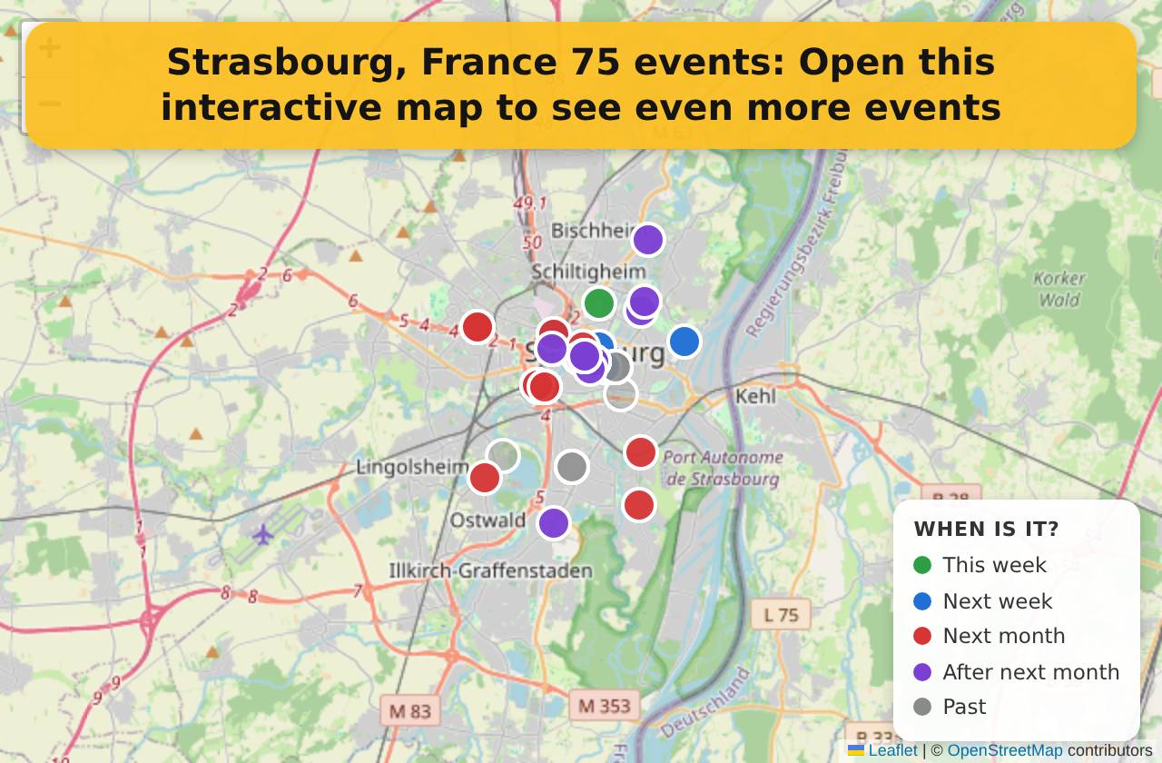 Map of events in Strasbourg, France on the interactive EVENTULIST map