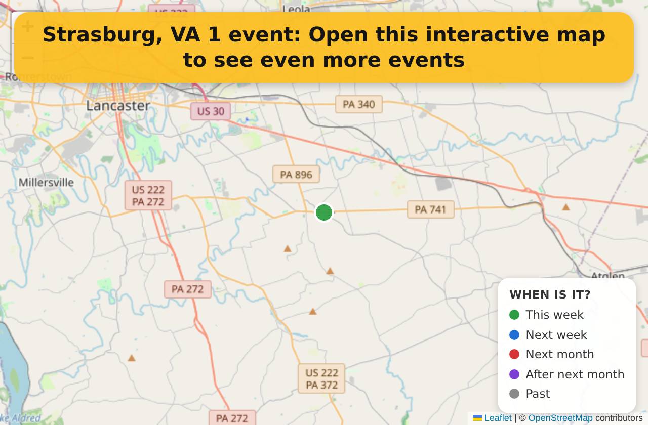 Map of events in Strasburg, VA on the interactive EVENTULIST map