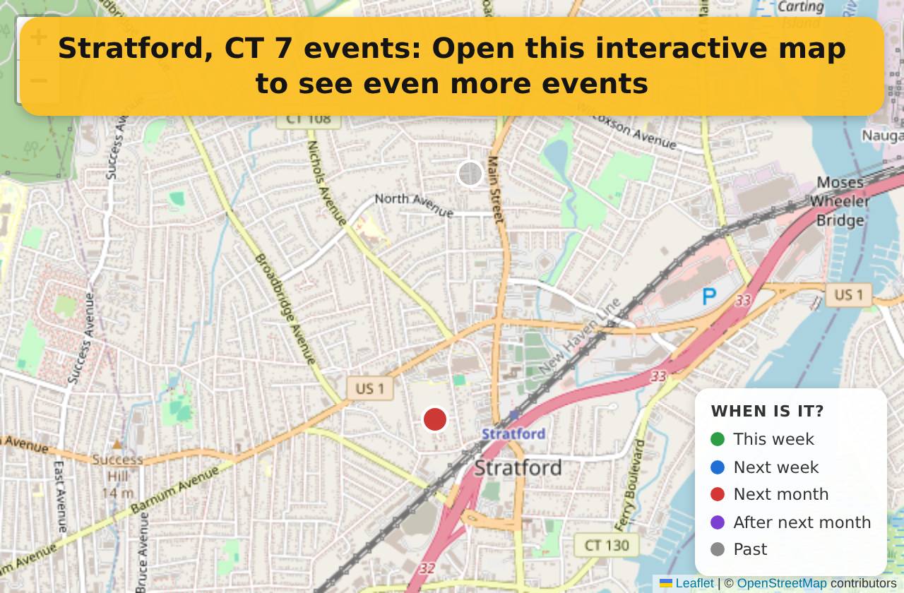 Map of events in Stratford, CT on the interactive EVENTULIST map