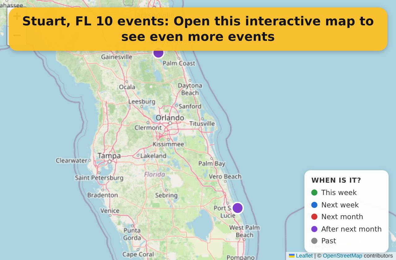 Map of events in Stuart, FL on the interactive EVENTULIST map