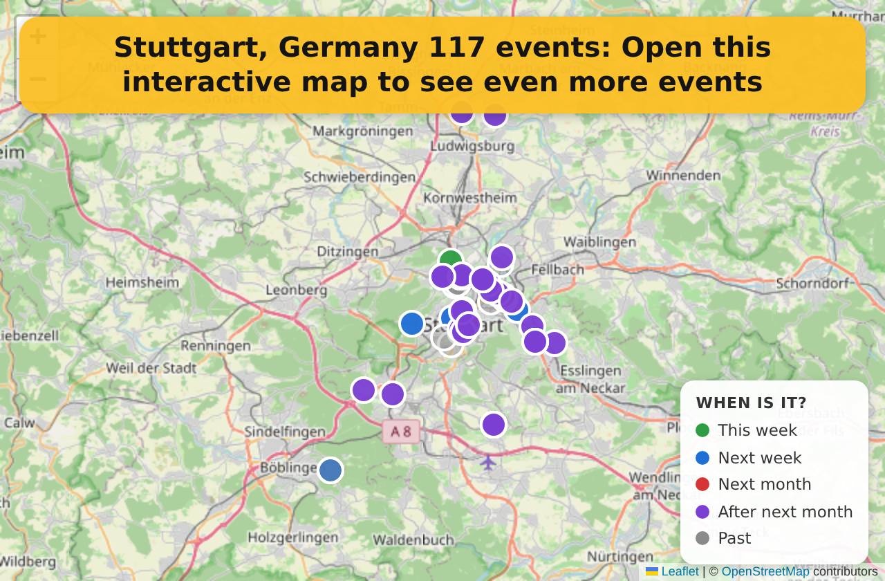 Map of events in Stuttgart, Germany on the interactive EVENTULIST map