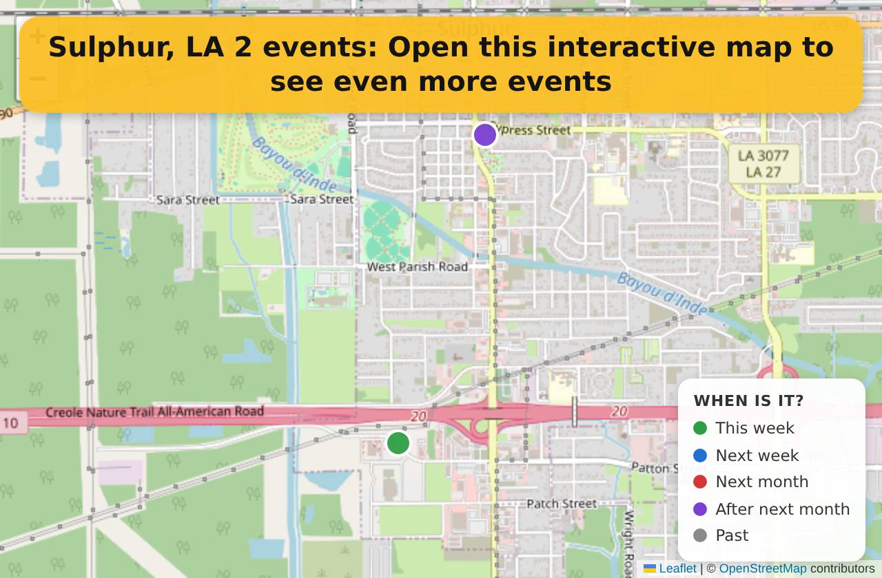 Map of events in Sulphur, LA on the interactive EVENTULIST map