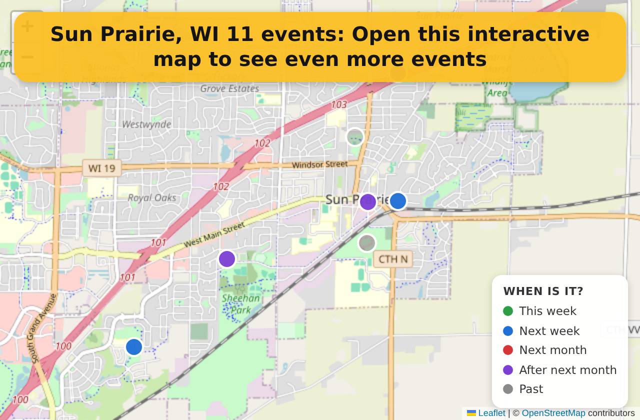 Map of events in Sun Prairie, WI on the interactive EVENTULIST map