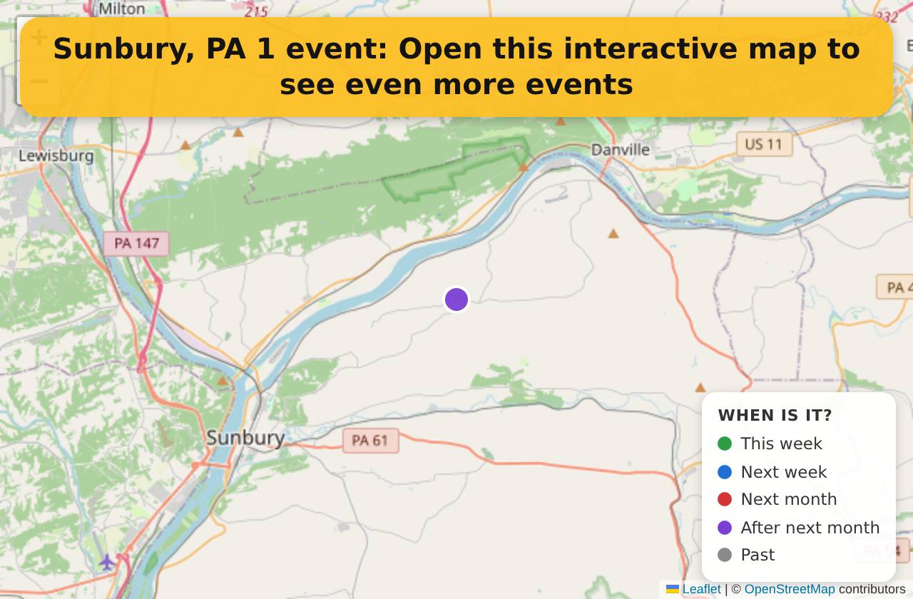 Map of events in Sunbury, PA on the interactive EVENTULIST map