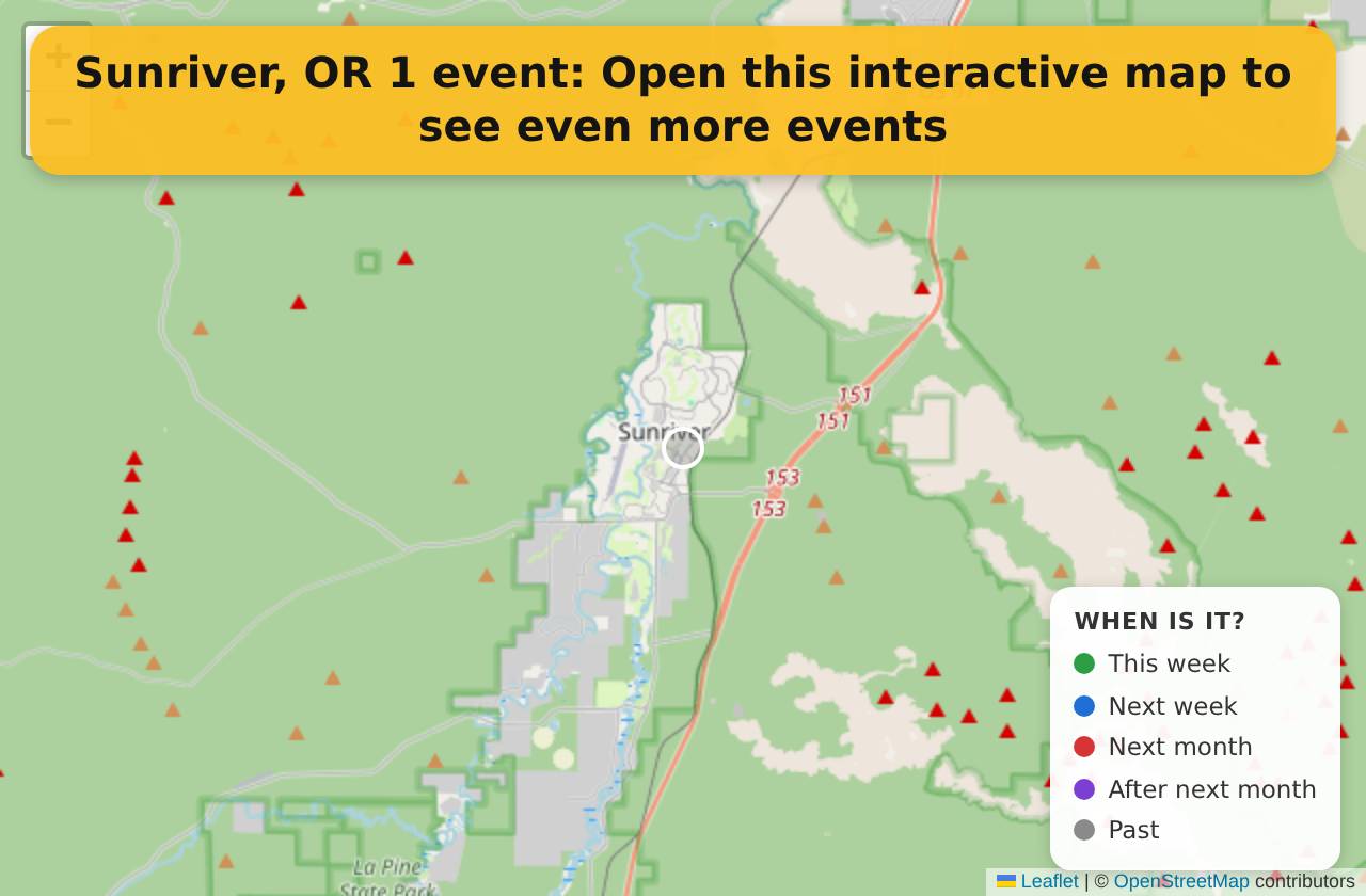 Map of events in Sunriver, OR on the interactive EVENTULIST map