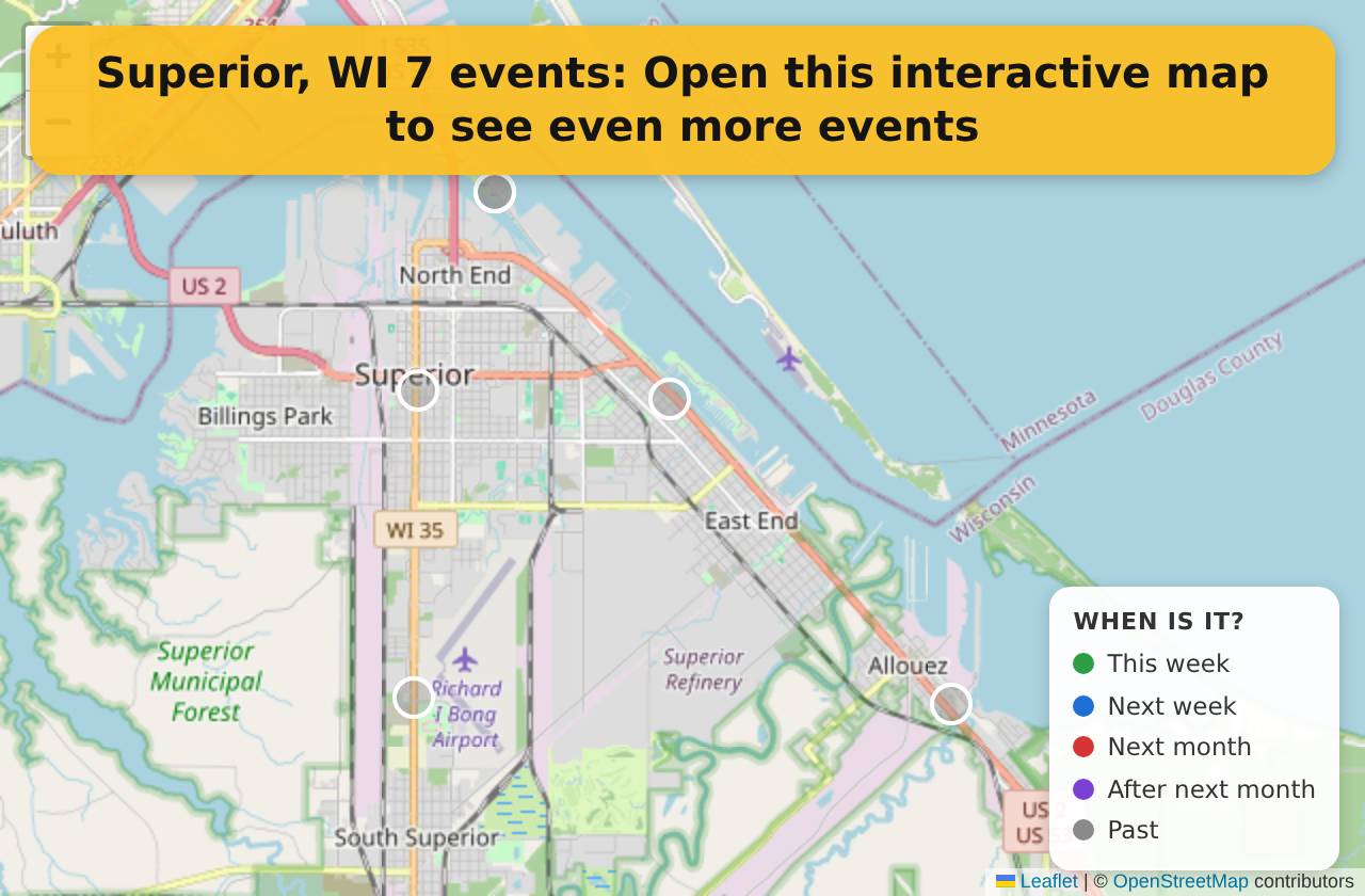 Map of events in Superior, WI on the interactive EVENTULIST map