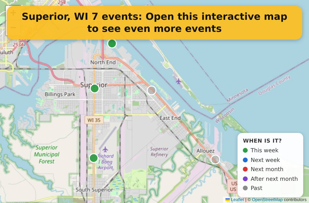 Map of events in Superior, WI on the interactive EVENTULIST map