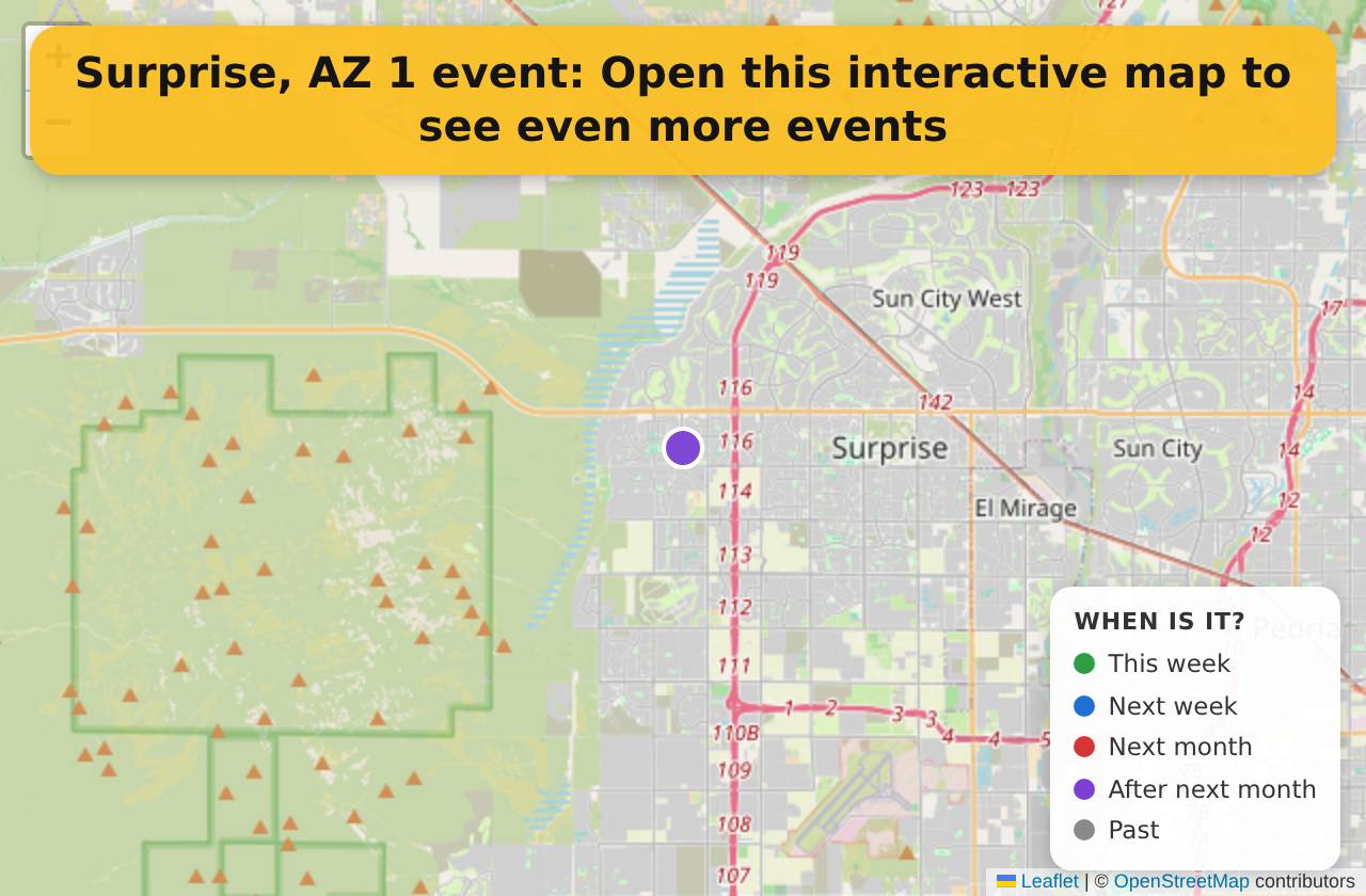 Map of events in Surprise, AZ on the interactive EVENTULIST map