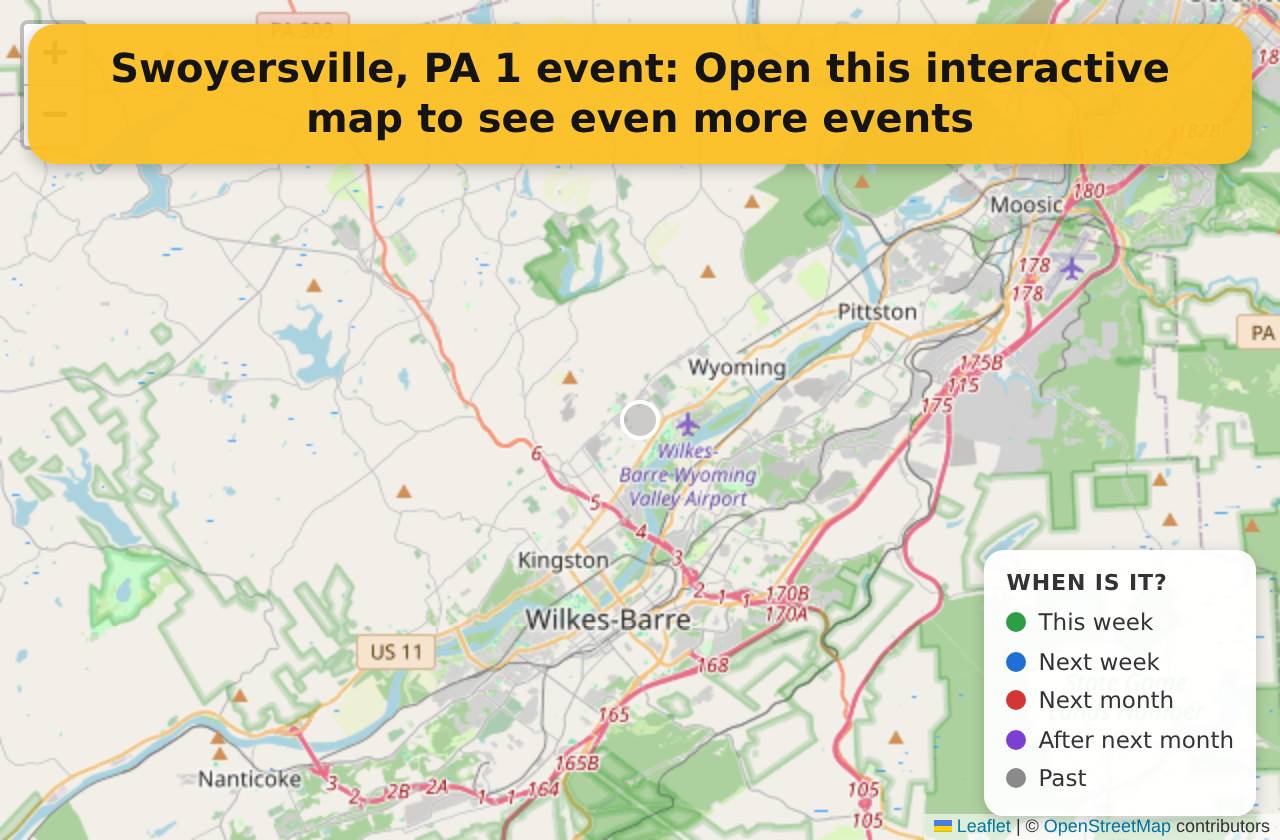 Map of events in Swoyersville, PA on the interactive EVENTULIST map