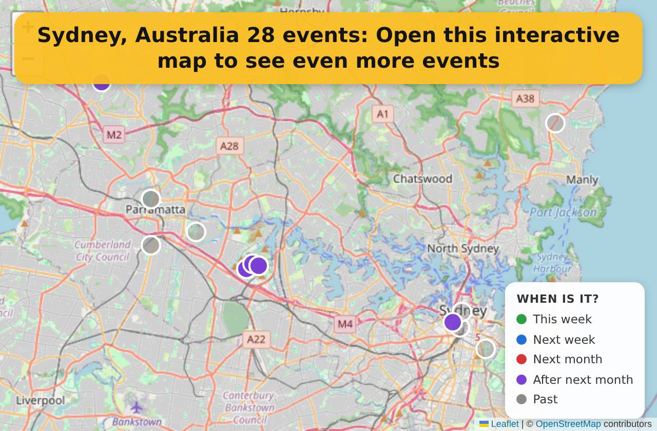 Map of events in Sydney, Australia on the interactive EVENTULIST map