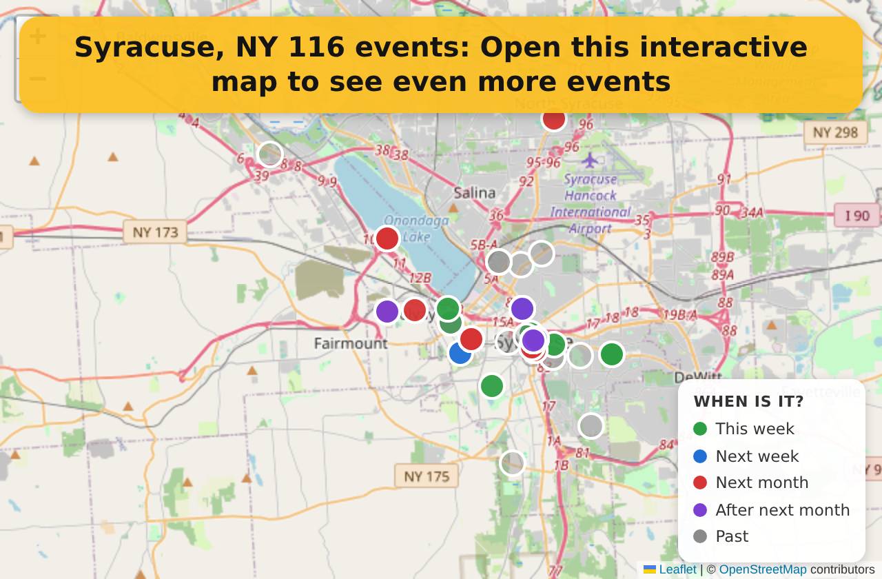 Map of events in Syracuse, NY on the interactive EVENTULIST map