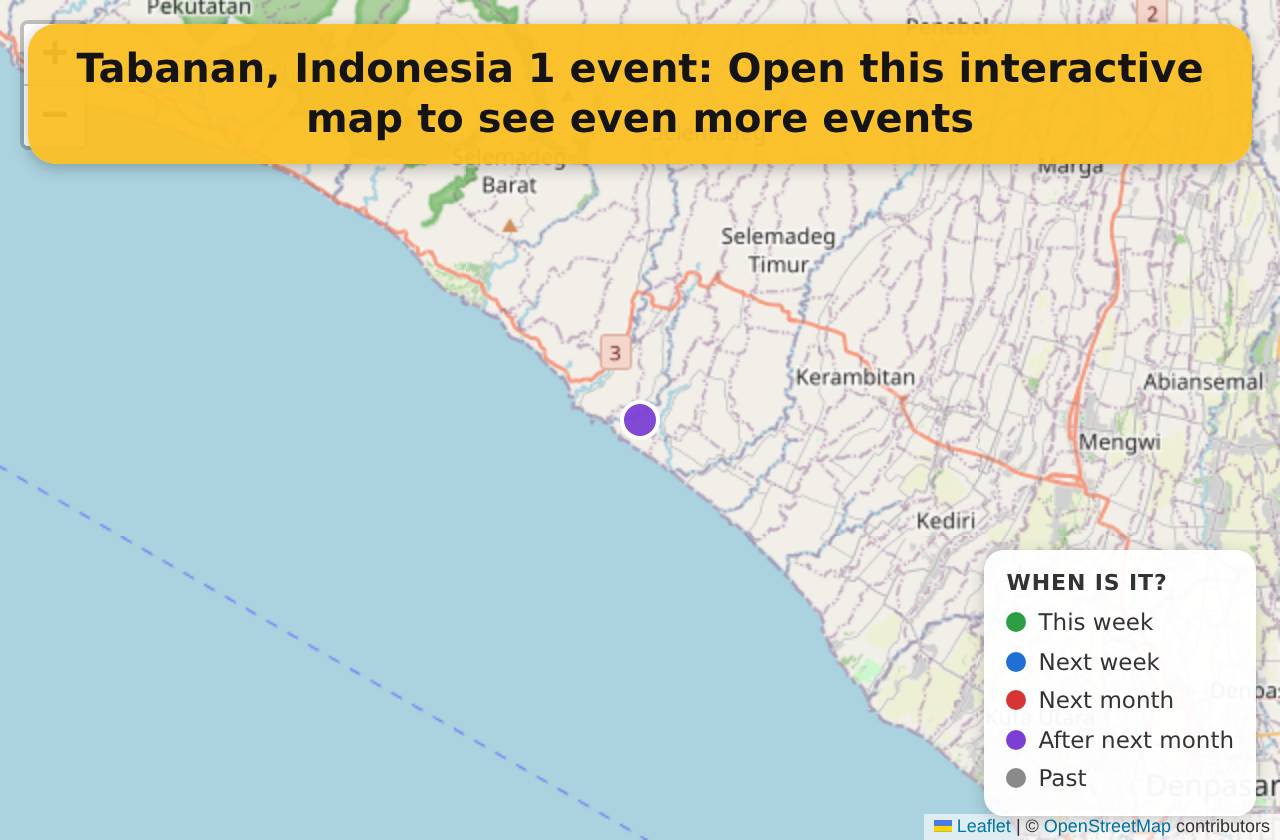 Map of events in Tabanan, Indonesia on the interactive EVENTULIST map