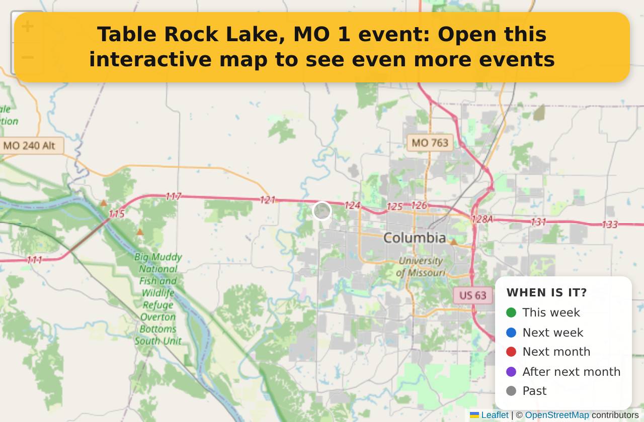 Map of events in Table Rock Lake, MO on the interactive EVENTULIST map