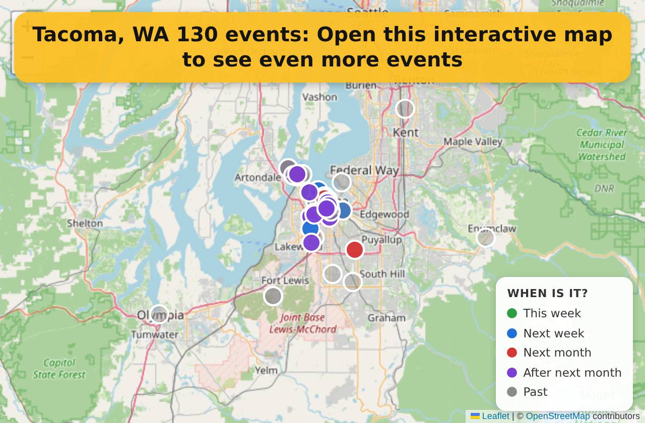 Map of events in Tacoma, WA on the interactive EVENTULIST map