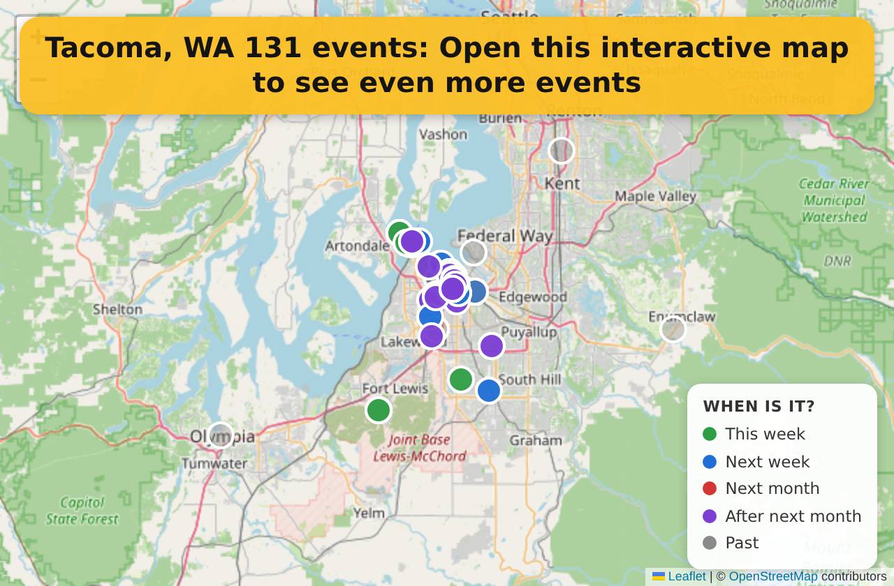 Map of events in Tacoma, WA on the interactive EVENTULIST map