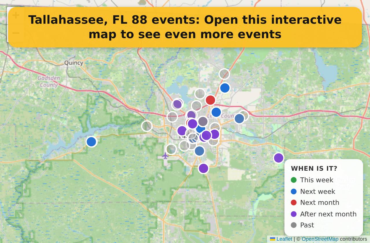 Map of events in Tallahassee, FL on the interactive EVENTULIST map