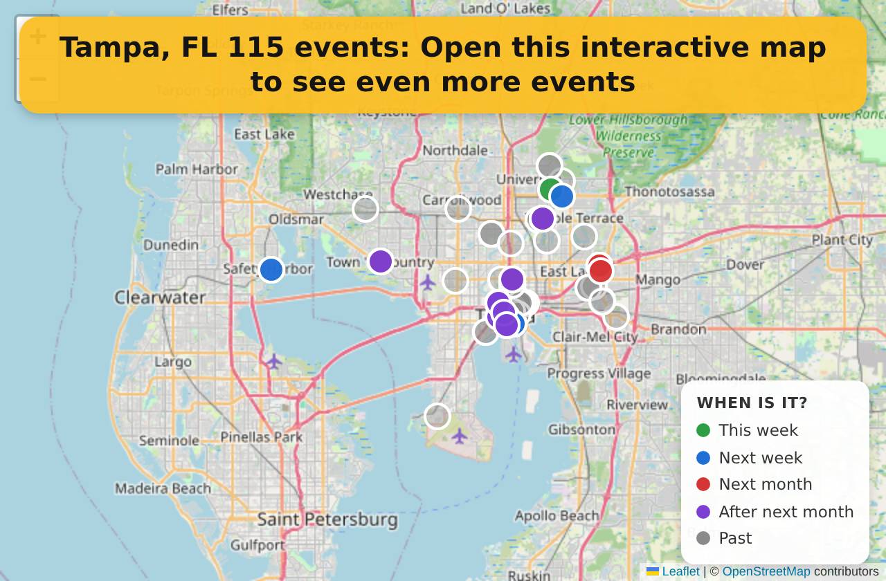 Map of events in Tampa, FL on the interactive EVENTULIST map