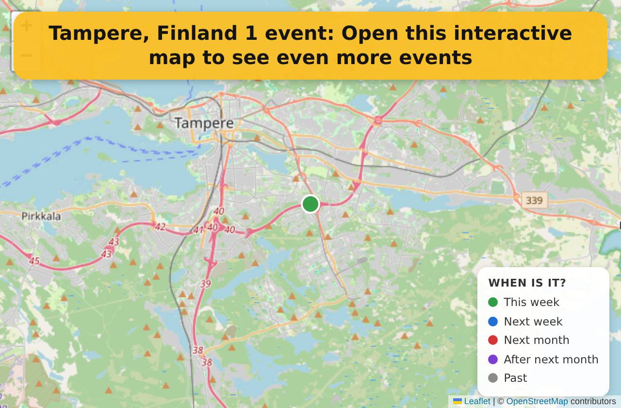 Map of events in Tampere, Finland on the interactive EVENTULIST map