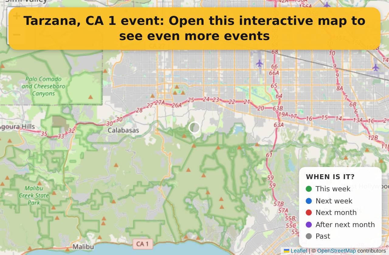 Map of events in Tarzana, CA on the interactive EVENTULIST map