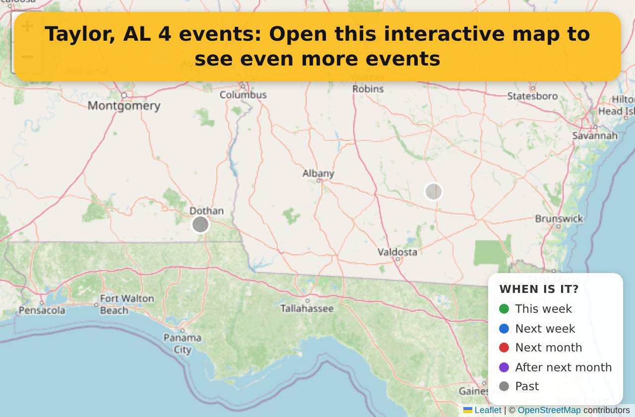 Map of events in Taylor, AL on the interactive EVENTULIST map