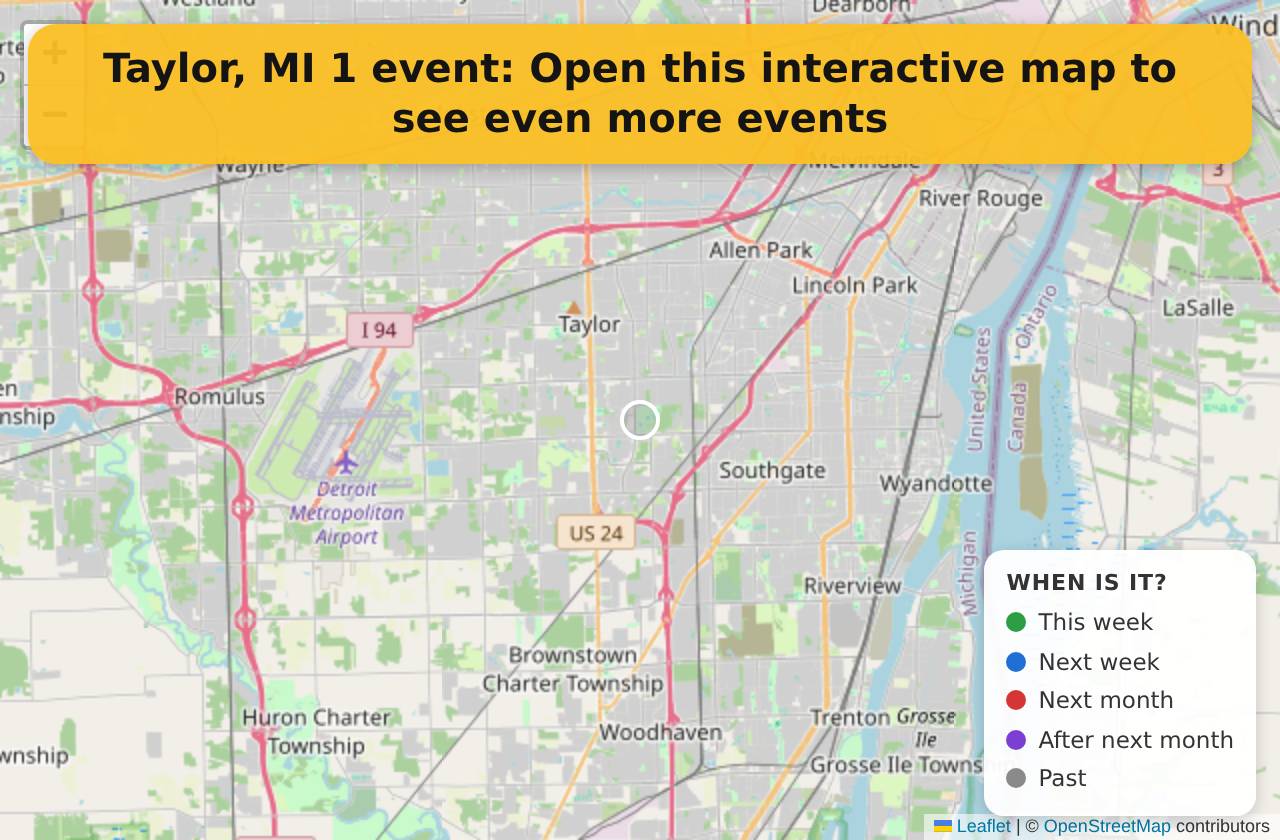 Map of events in Taylor, MI on the interactive EVENTULIST map
