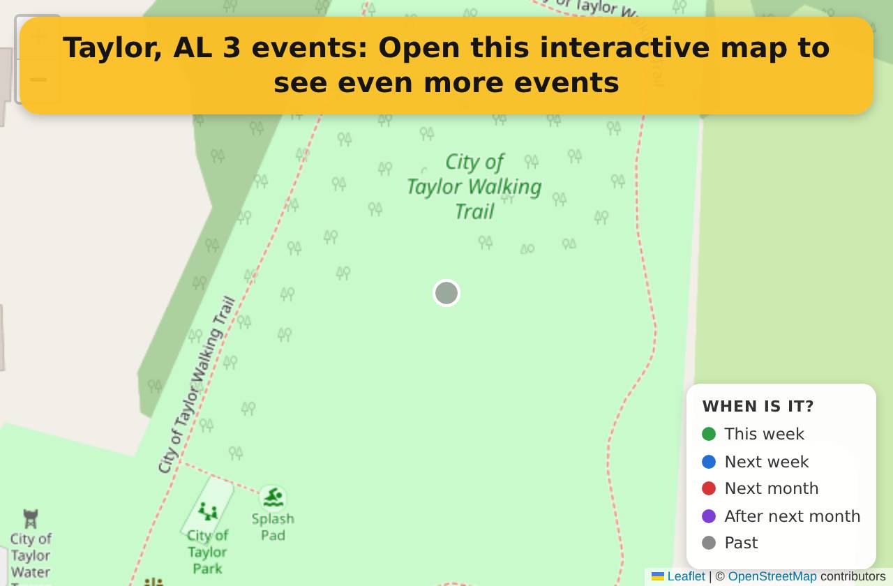 Map of events in Taylor, AL on the interactive EVENTULIST map
