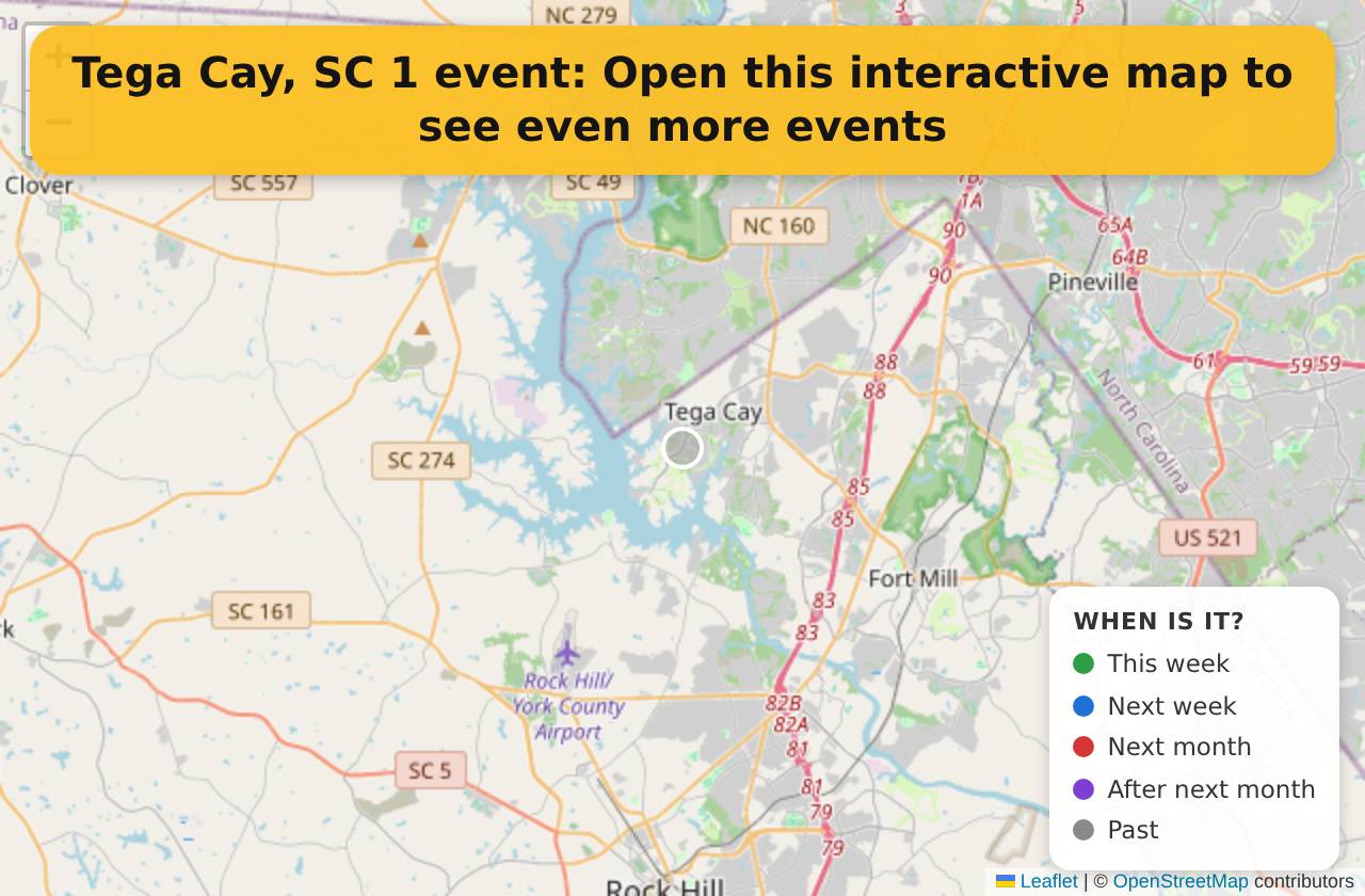 Map of events in Tega Cay, SC on the interactive EVENTULIST map