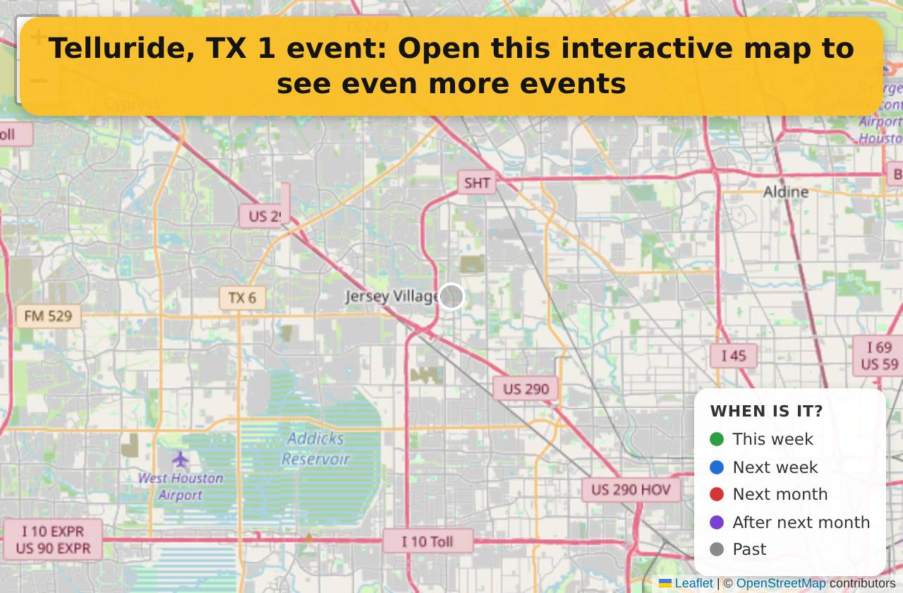 Map of events in Telluride, TX on the interactive EVENTULIST map