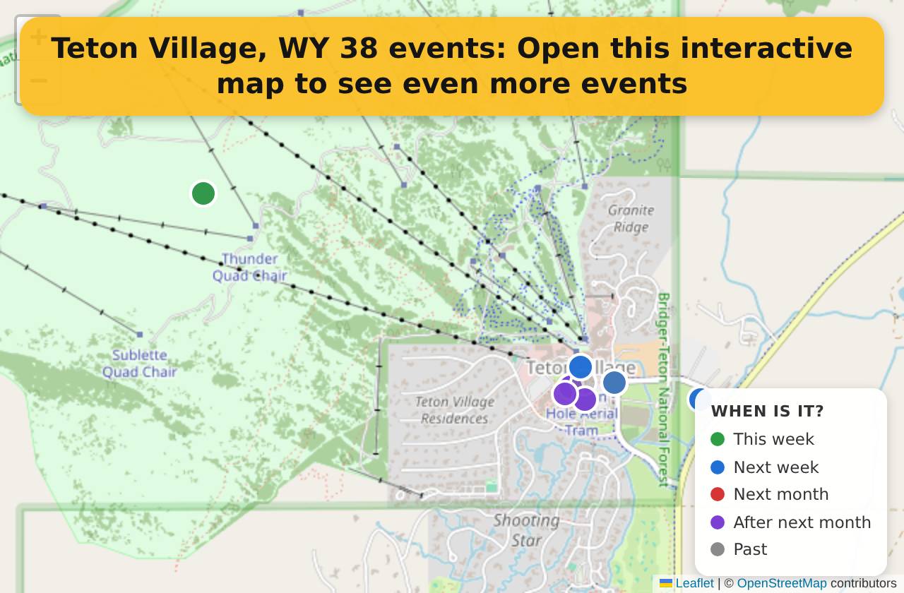 Map of events in Teton Village, WY on the interactive EVENTULIST map